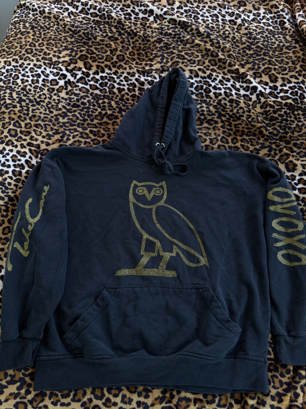 OVO Men’s Black Crewneck Hoodie with Gold Owl Graphic